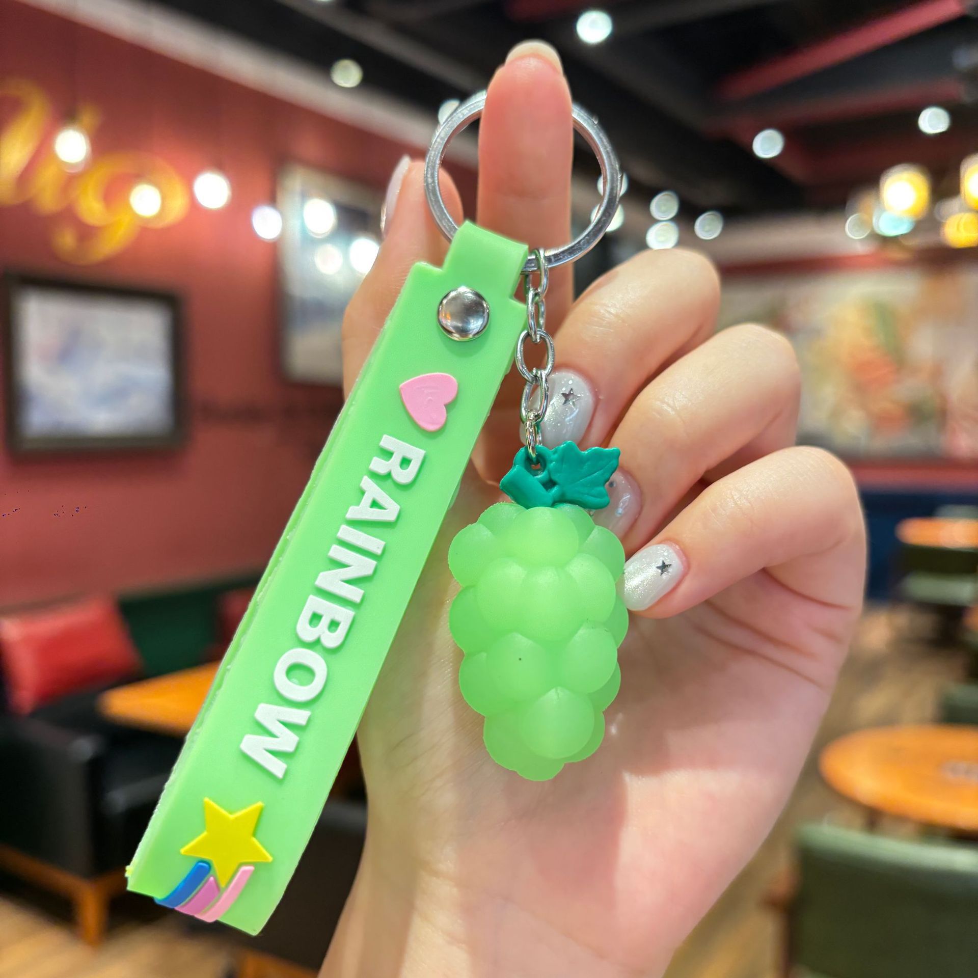 Synthetic resin plastic Eco-friendly PVC multiple simulation watermelon grape fruit shape keychains