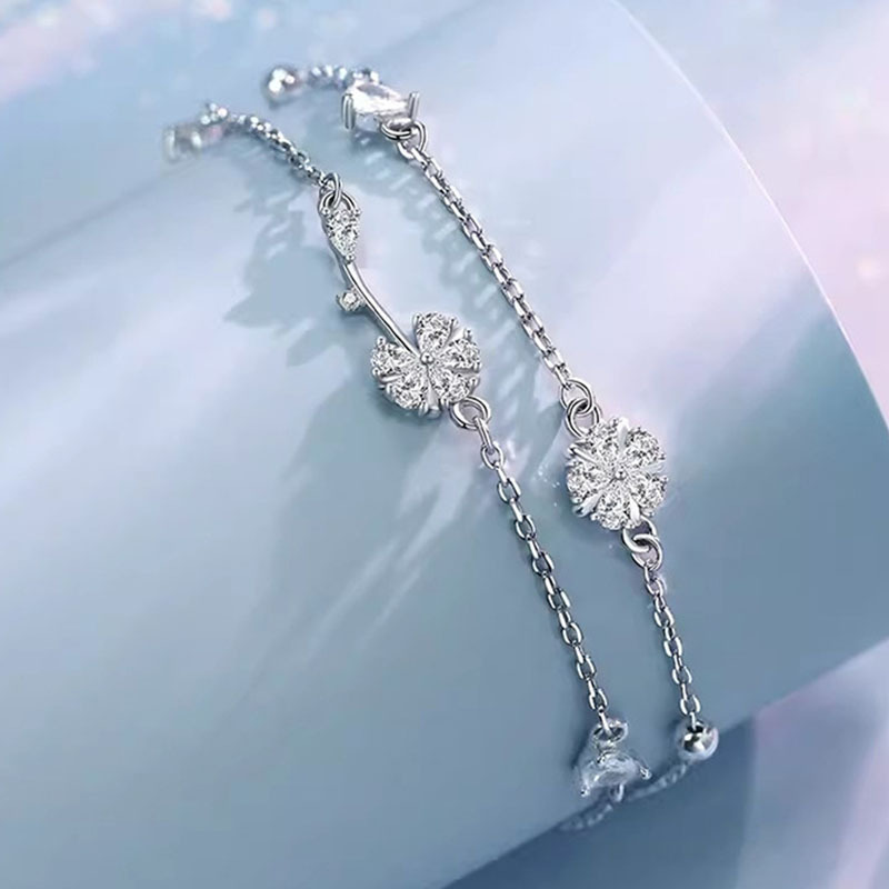 S925 2.65g 16cm+3.5cm extended chain sterling silver Dandelion zircon Bracelet