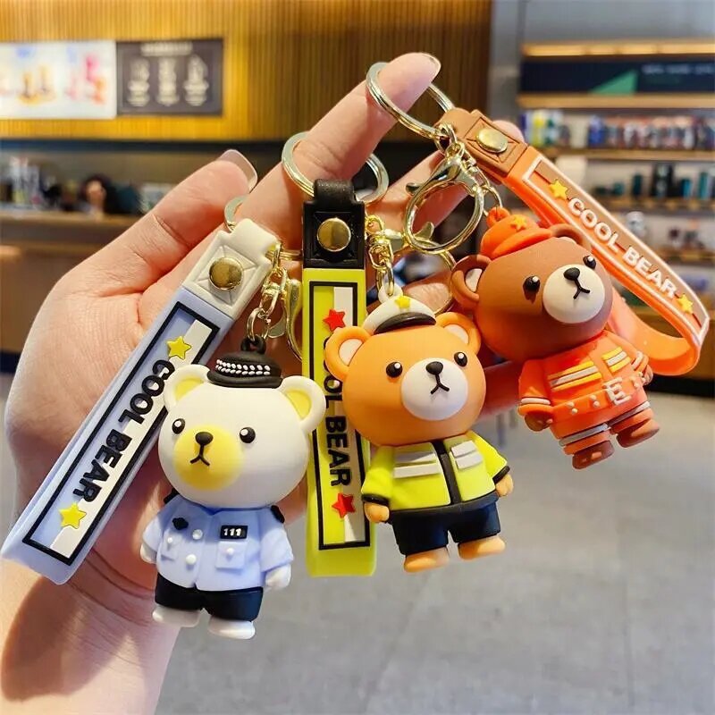 Synthetic resin plastic Eco-friendly PVC multiple Dropping Cute Bear Doll Keychains