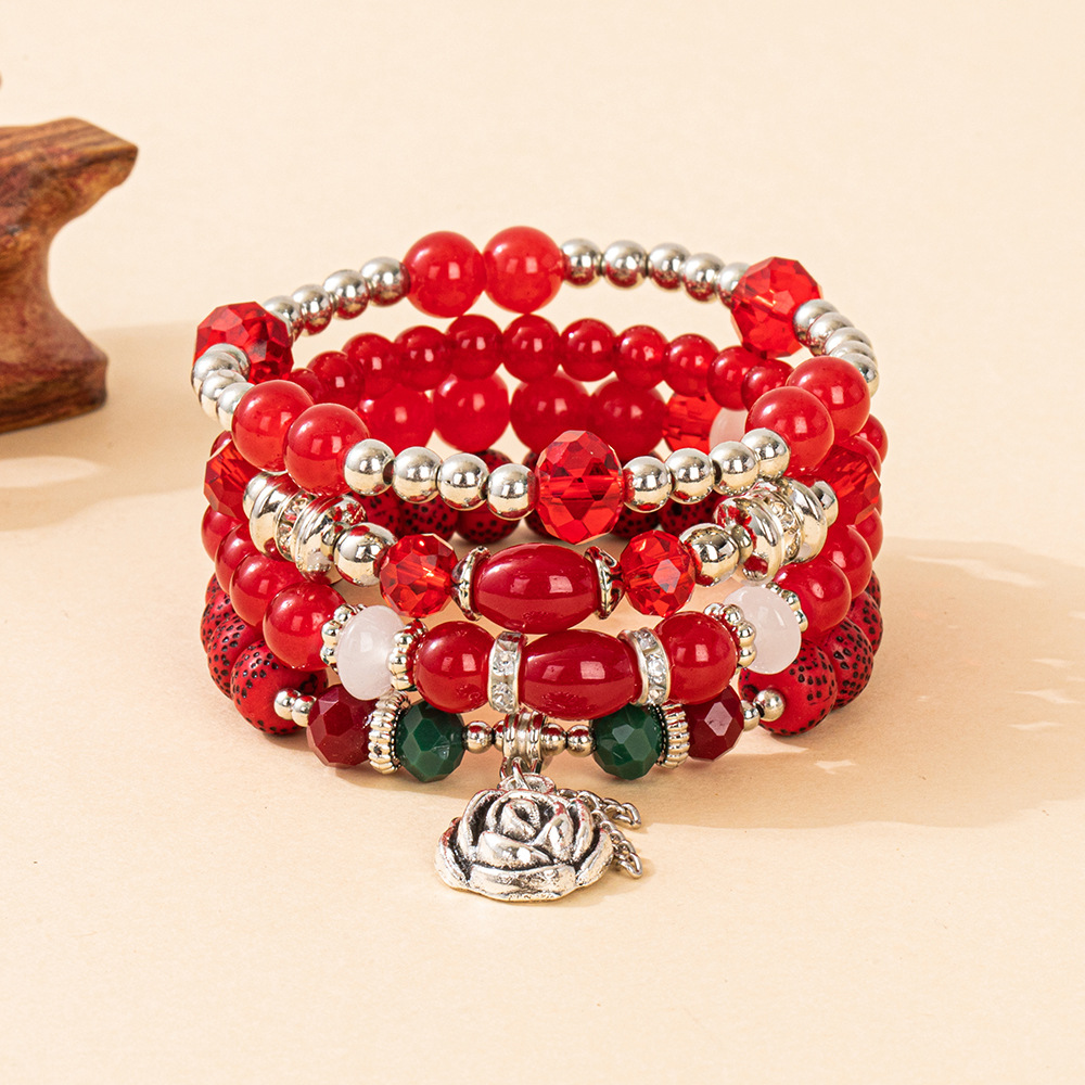 Multiple colors glass alloy resin coloured glaze 6mm Bohemian style Rose Chain multi-layer bead bracelet