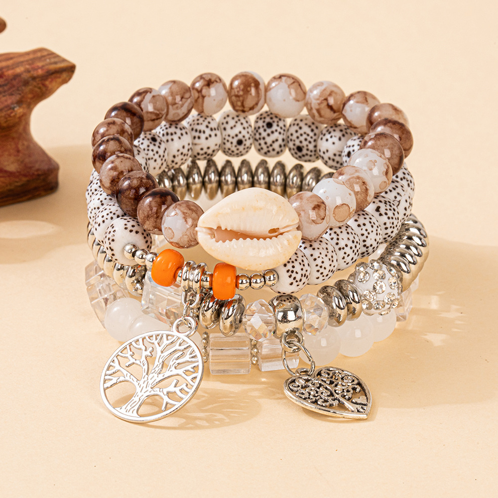 Multiple colors glass alloy resin coloured glaze 6mm Bohemian style Conch Love Life Tree multi-layer bead bracelet
