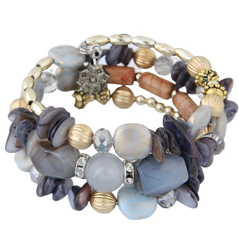 Multiple colors glass alloy resin coloured glaze 6mm Bohemian style Flower Agate turquoise bead multi-layer bead bracelet