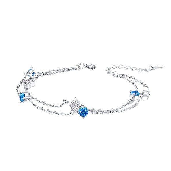 S925 3.6g 16cm+3.5cm extended chain sterling silver Double layered stars zircon Bracelet