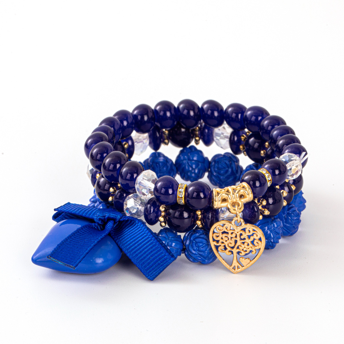 Multiple colors glass 6mm Bohemian style hollow out heart-shaped multi-layer bead bracelet