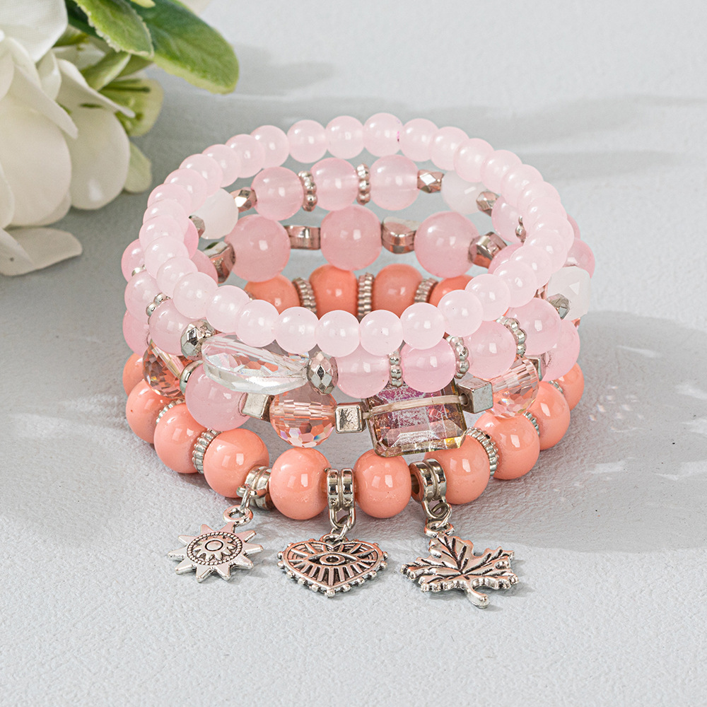 Multiple colors glass alloy resin coloured glaze 6mm Bohemian style Maple Leaf Love Flowermulti-layer bead bracelet
