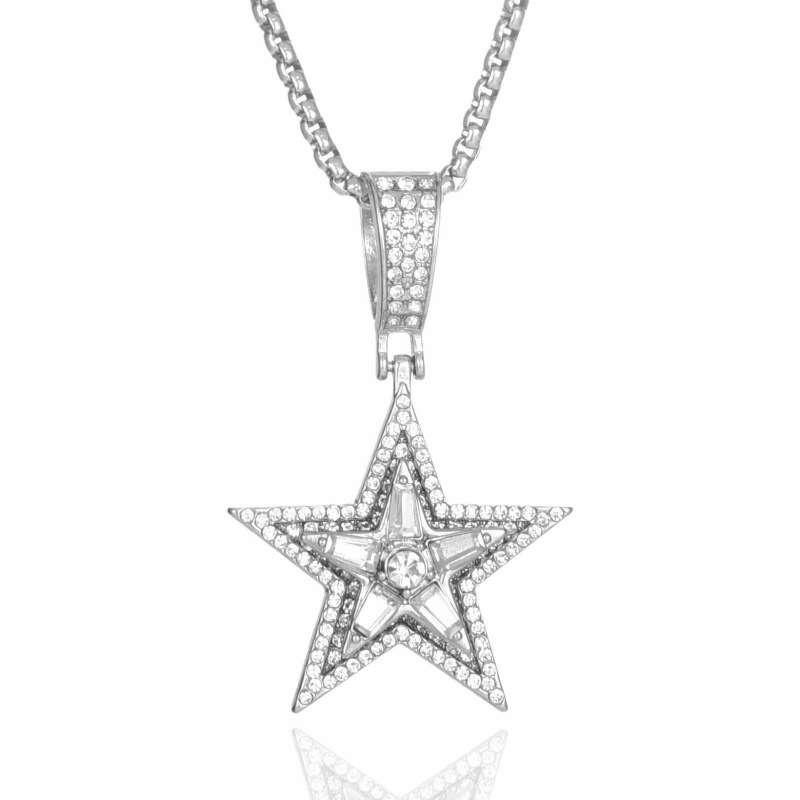 Alloy Material 55 CM Hip hop Rotating Pentagram Pendant Necklace