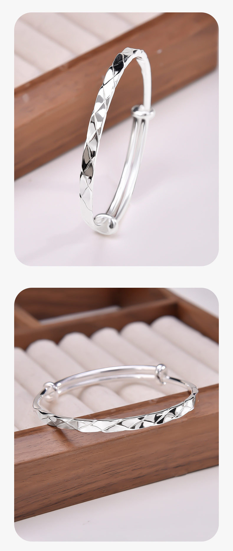 S990 18g Pure silver Floating light diamond face push-pull bracelet