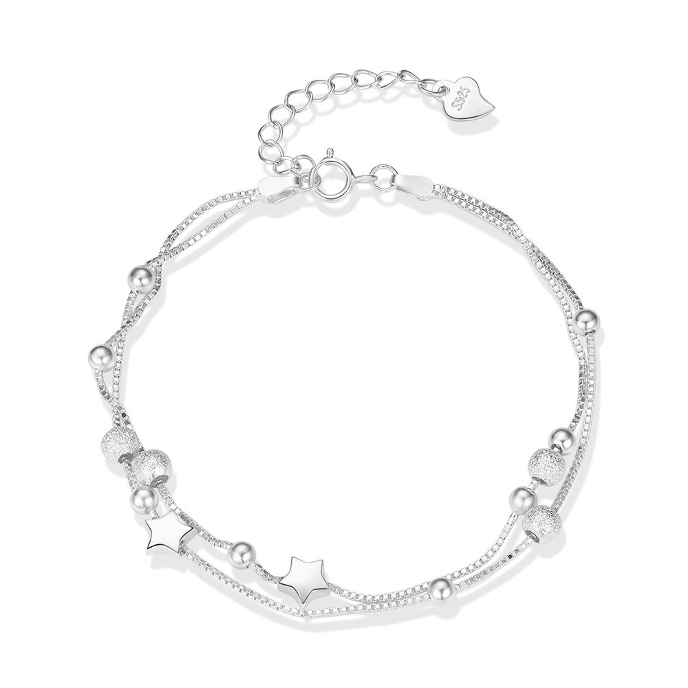 S925 3g 16.4cm+ 3.8cm extended chain sterling silver star bracelet for women