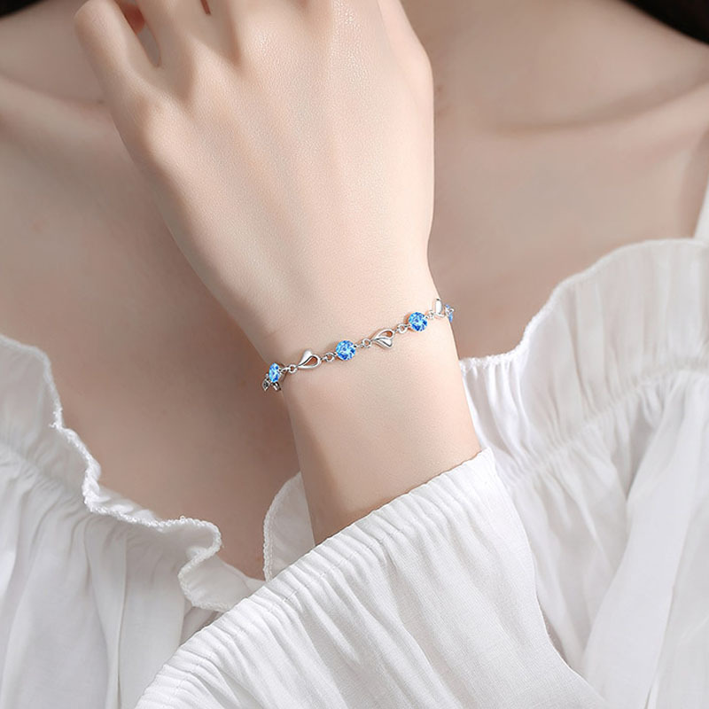 S925 5.7g 16.8cm+ 3.5cm extended chain sterling silver Heart of the Ocean Zircon bracelet  