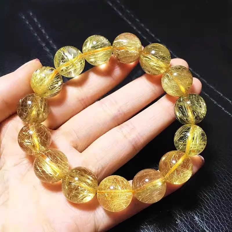 Multiple Sizes Single Circle Brazilian Yellow Hair Titanium Crystal Golden Hair Natural Crystal Bracelet