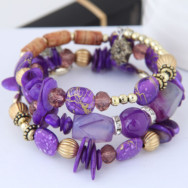 Multiple colors glass alloy resin coloured glaze 6mm Bohemian style Crushed turquoise agate multi-layer bead bracelet