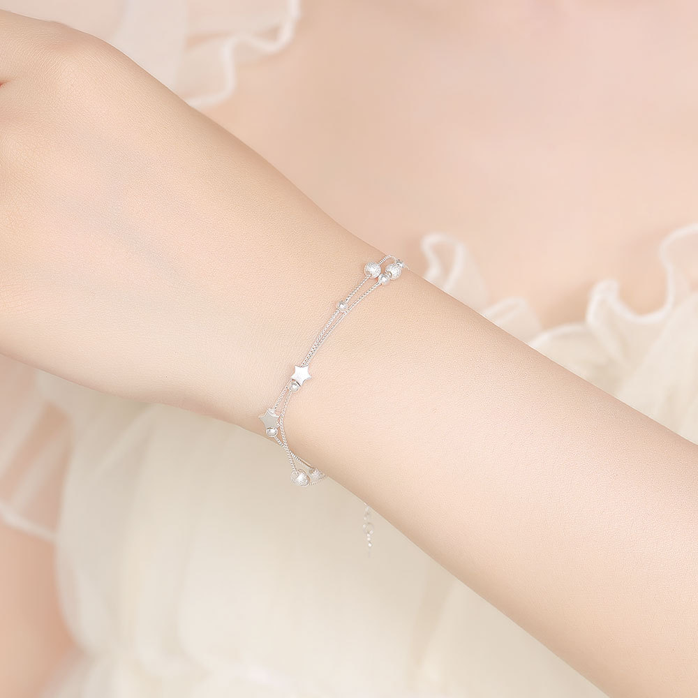 S925 3g 16.4cm+ 3.8cm extended chain sterling silver star bracelet for women