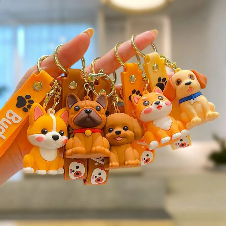 Synthetic resin plastic Eco-friendly PVC multiple  Cartoon Sitting Puppy Kirky Teddy 3D Doll Keychains