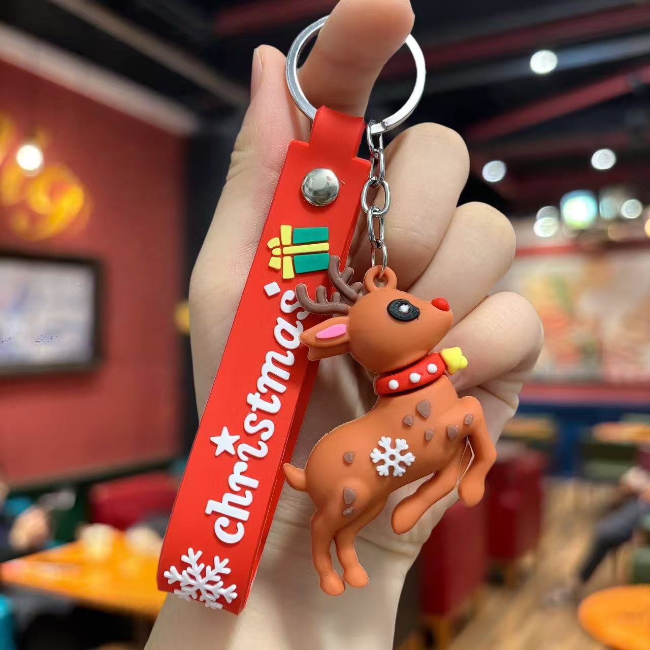 Synthetic resin plastic Eco-friendly PVC multiple 3D Santa Claus Christmas Tree Snowman keychains