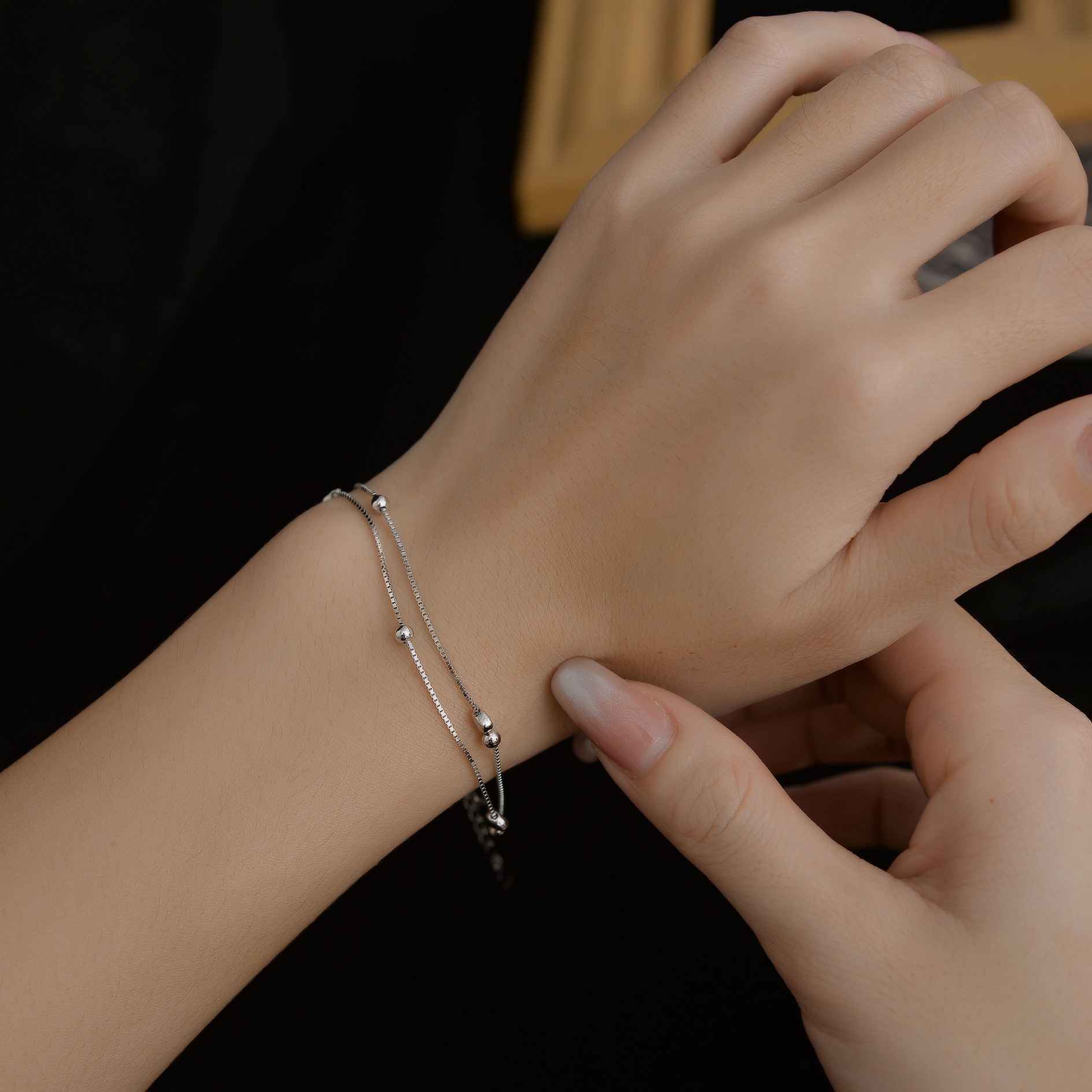 S925 1.7g 16.5cm+ 3.5cm extended chain sterling silver Double layered Sweet Love bracelet  