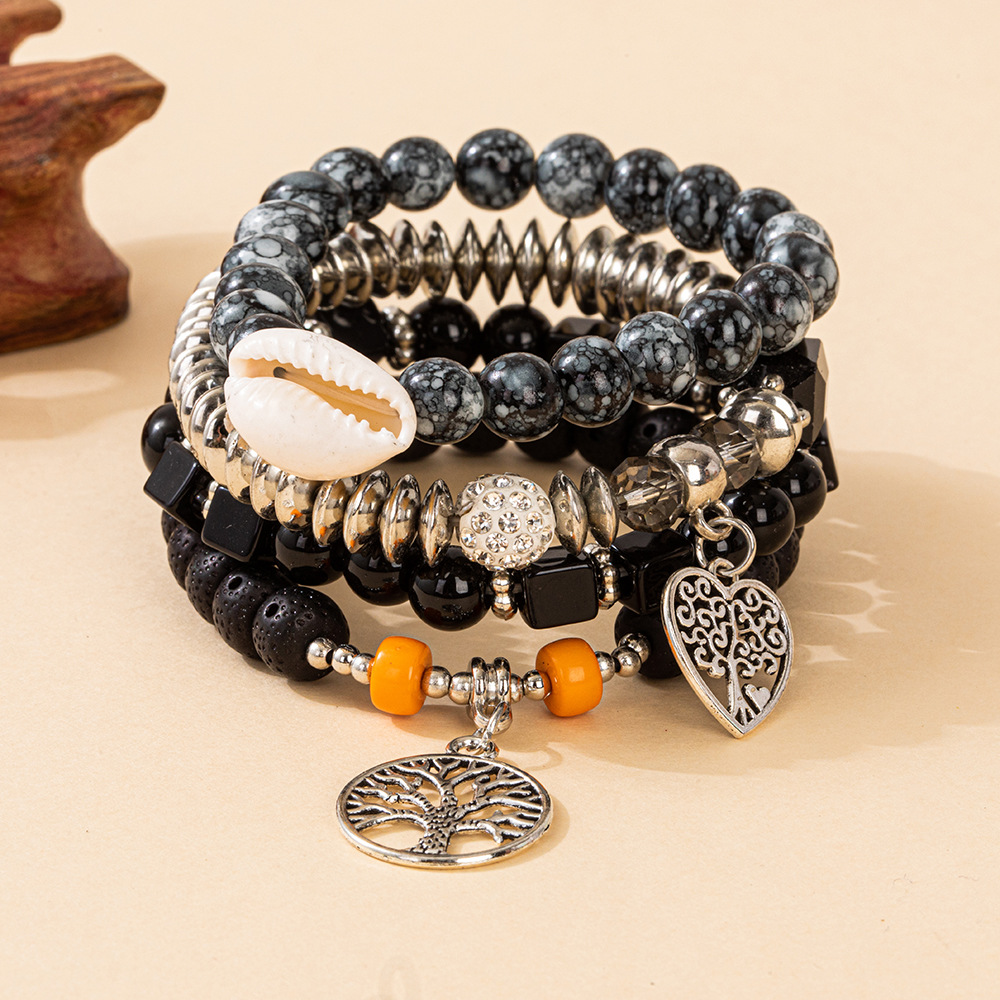 Multiple colors glass alloy resin coloured glaze 6mm Bohemian style Conch Love Life Tree multi-layer bead bracelet