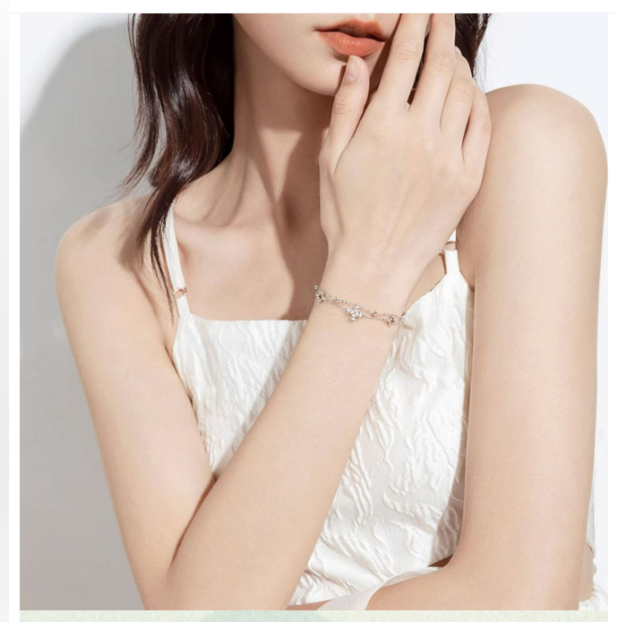 S925 2.77g 16cm+3.5cm extended chain sterling silver Double layered four leaf clover zircon Bracelet