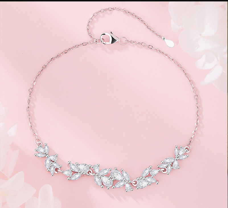 S925 2.75g 16cm+3.5cm extended chain sterling silver Wisteria zircon Bracelet