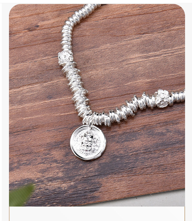 S990 15g 15cm+4cm Extended Chain Pure Silver Yellow God of Wealth Wrapped National Style Bracelet