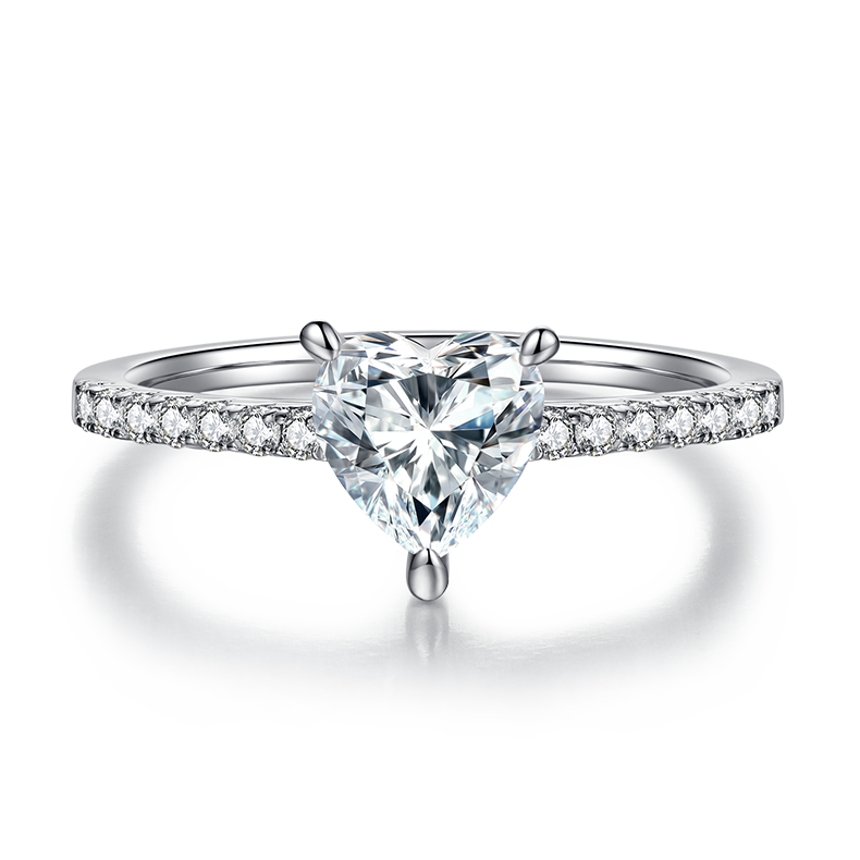 S925 Silver 1-carat 3 claws Heart-shaped zircon Ring 
