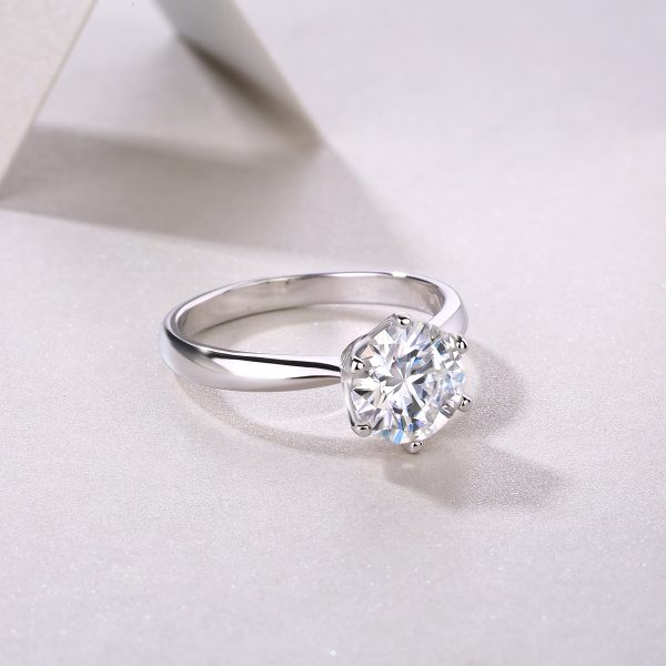 S925 Silver 1-carat zircon Classic Six-prong Ring