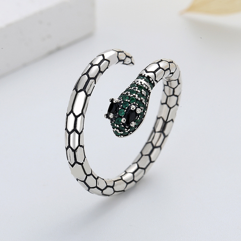 S925 Silver 0.3-carat Green Zircon Snakes zircon Ring 