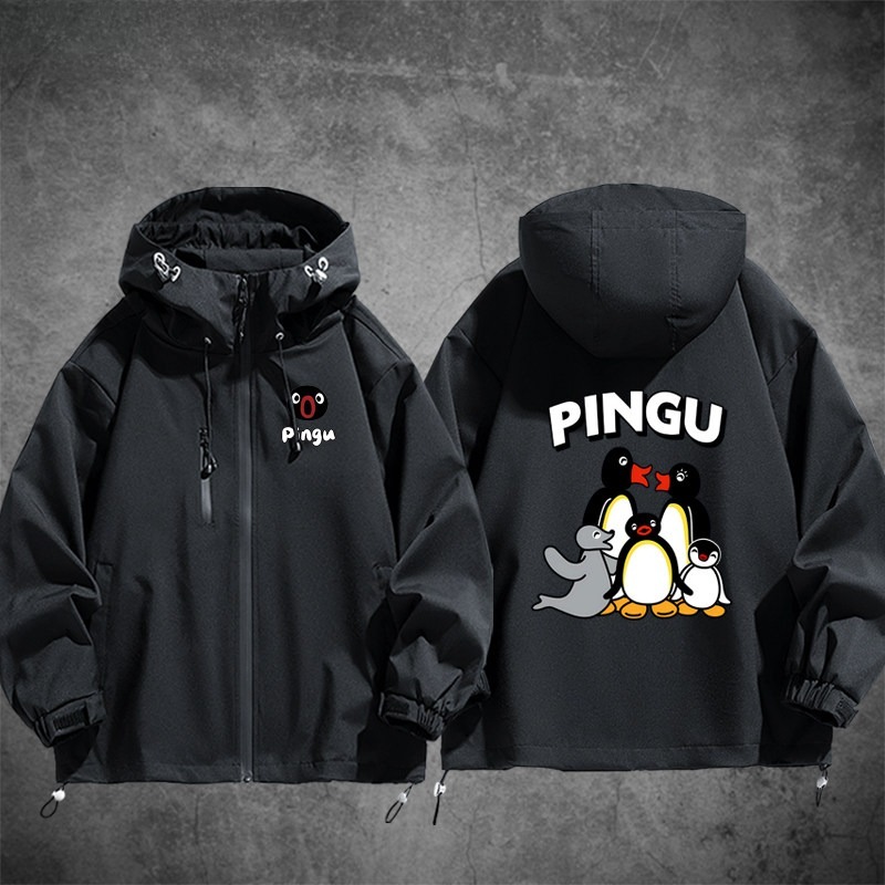 企鵝家族Pingu周邊 男女同款秋冬衝鋒衣