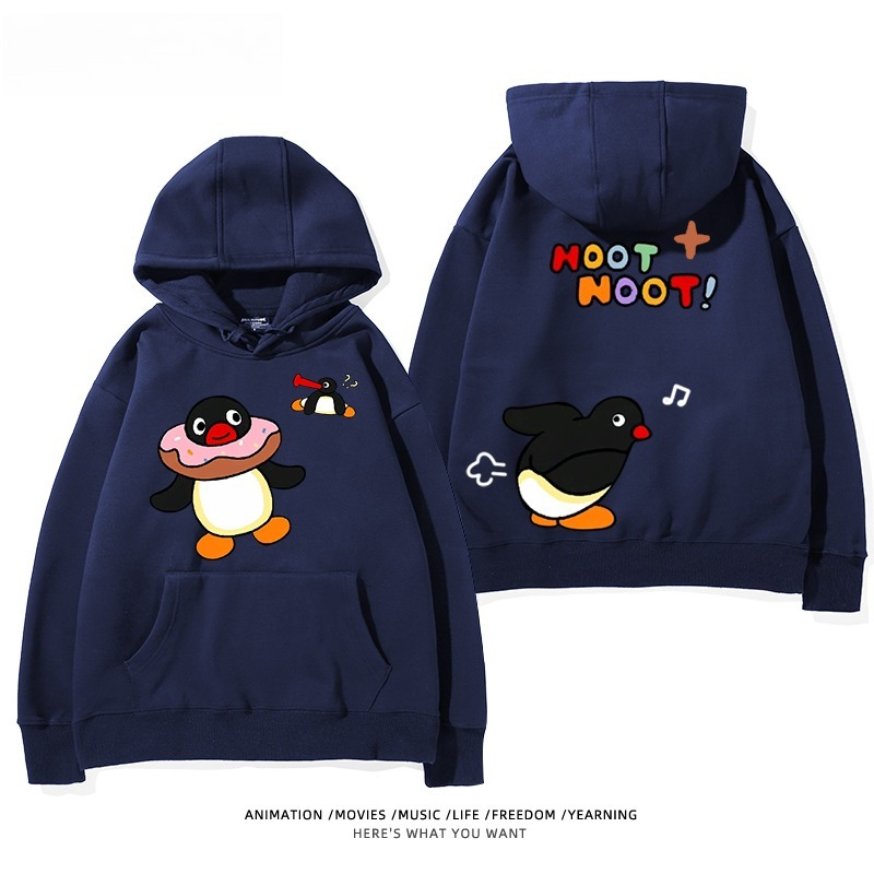 企鵝Pingu 秋冬新款 親子情侶男女連帽衛衣