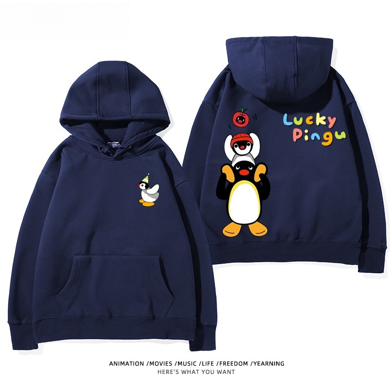 企鵝Pingu 秋冬新款 親子情侶男女連帽衛衣
