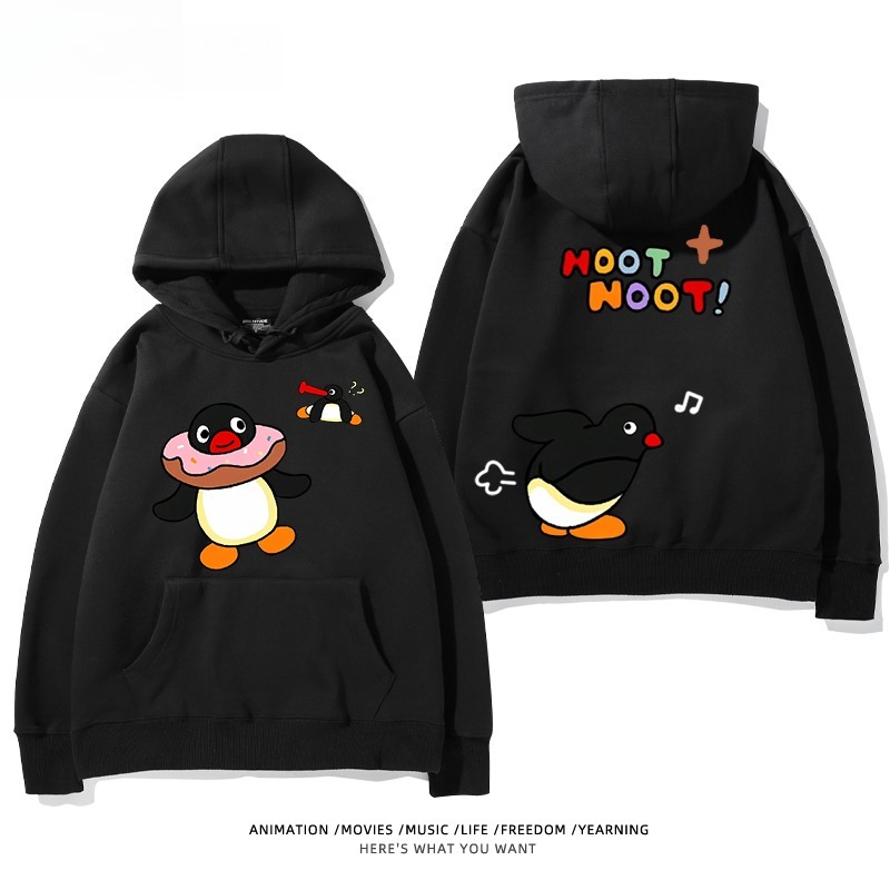 企鵝Pingu 秋冬新款 親子情侶男女連帽衛衣