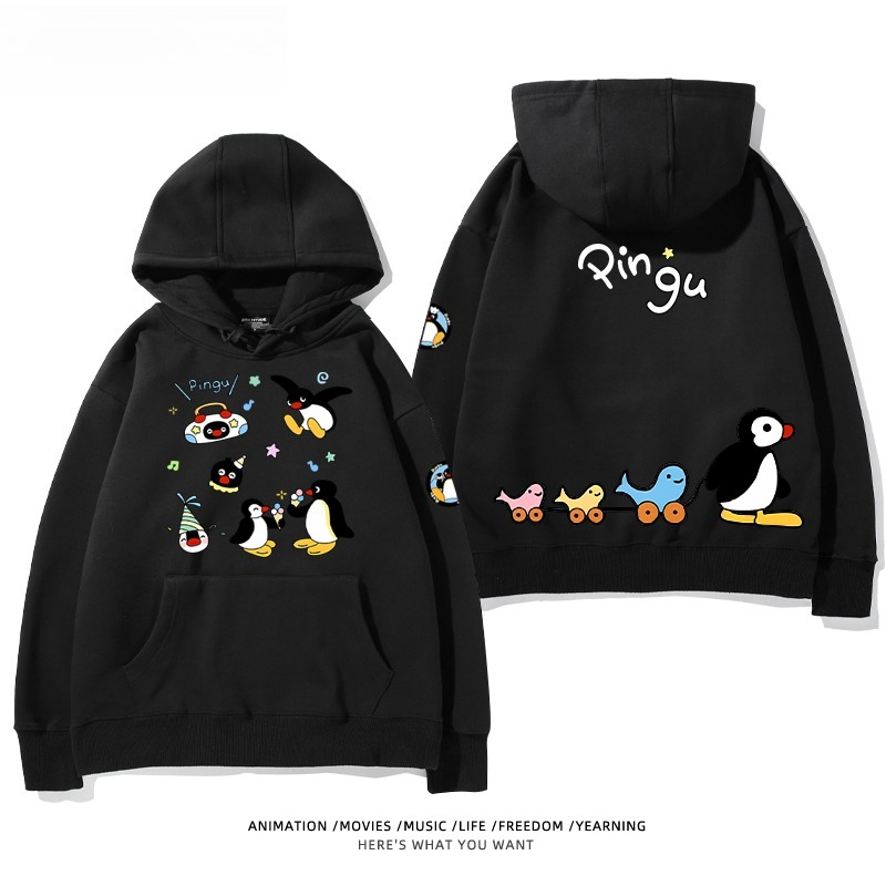 企鵝Pingu 秋冬新款 親子情侶男女連帽衛衣