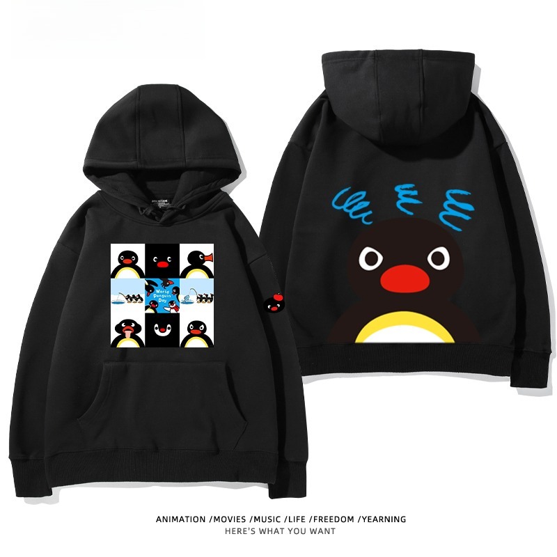 企鵝Pingu 秋冬新款 親子情侶男女連帽衛衣