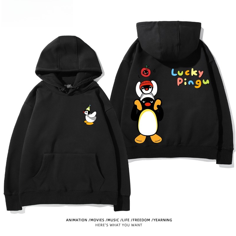 企鵝Pingu 秋冬新款 親子情侶男女連帽衛衣