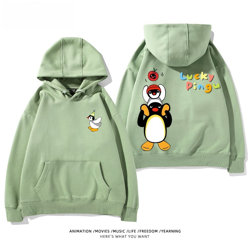 企鵝Pingu 秋冬新款 親子情侶男女連帽衛衣