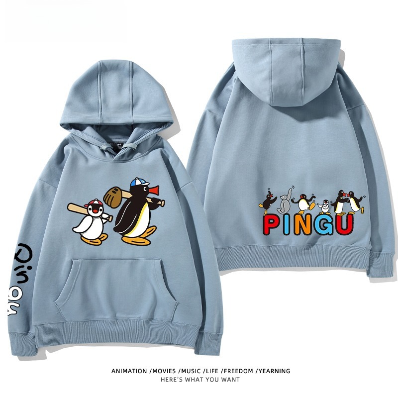企鵝Pingu 秋冬新款 親子情侶男女連帽衛衣