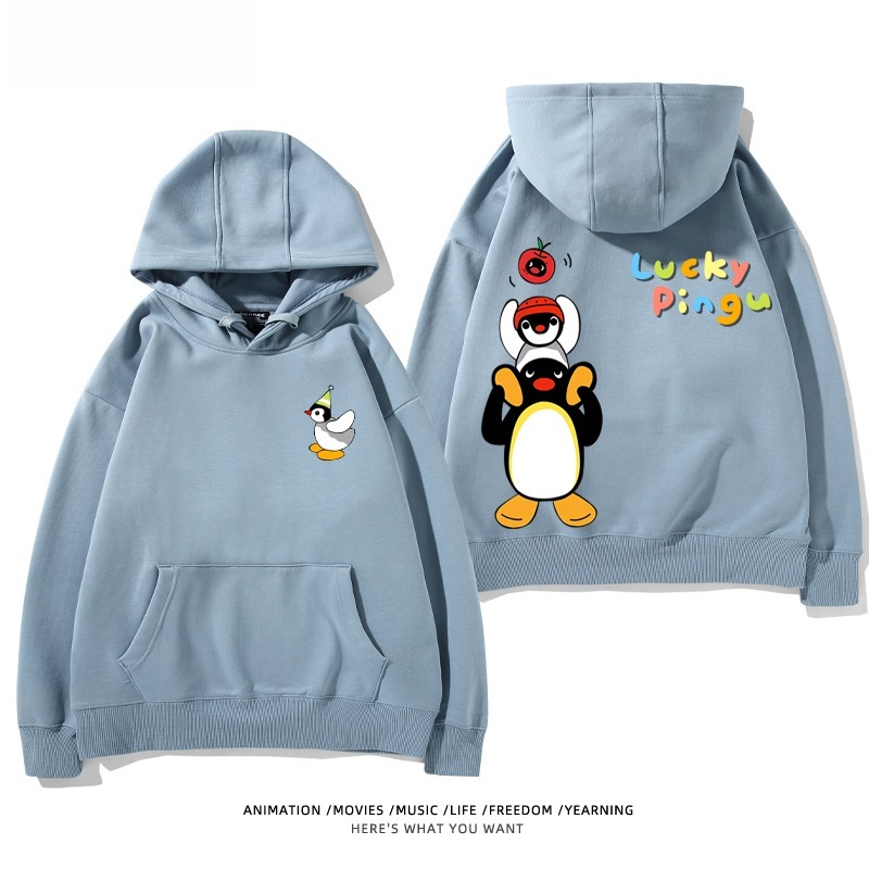 企鵝Pingu 秋冬新款 親子情侶男女連帽衛衣