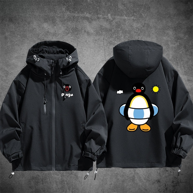 企鵝家族Pingu周邊 男女同款秋冬衝鋒衣