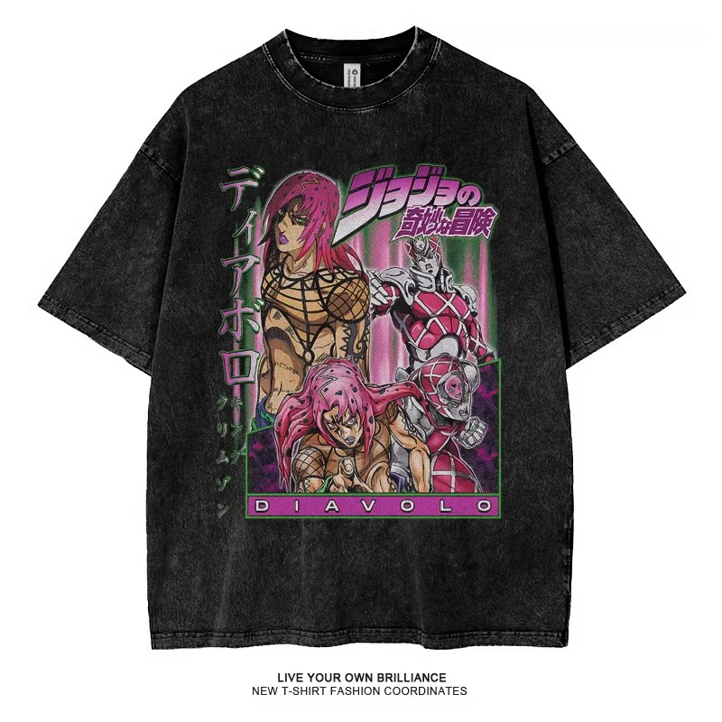 JOJO的奇妙冒險水洗做舊 2026親子情侶男女同款 印花水洗短袖