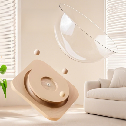 Transparent Space Capsule Cat Nest with Trackball Toys and Solid Wood Base, Pet Bed
