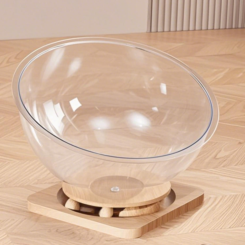 Transparent Space Capsule Cat Nest with Trackball Toys and Solid Wood Base, Pet Bed