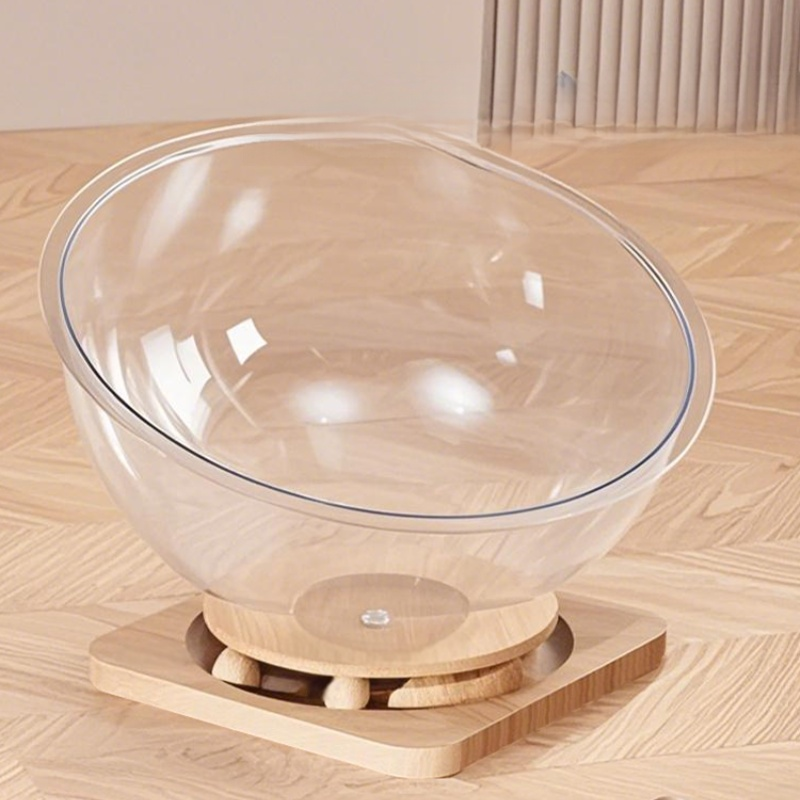 Transparent Space Capsule Cat Nest with Trackball Toys and Solid Wood Base, Pet Bed