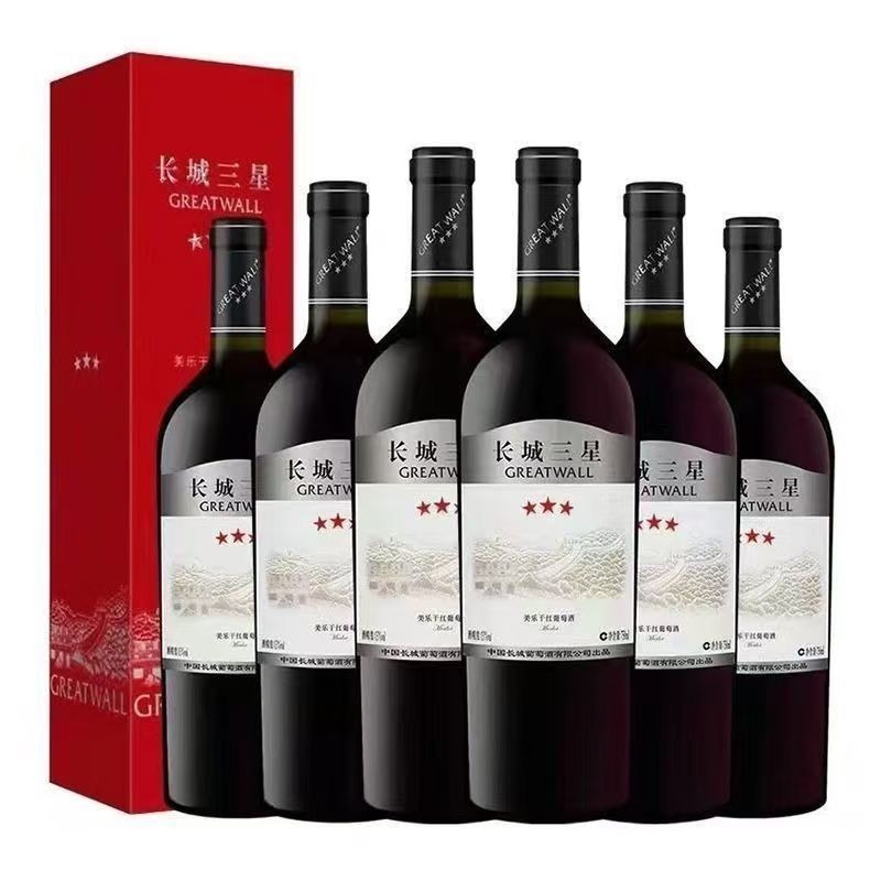 中糧長城三星美樂乾紅葡萄酒 COFCO GreatWall 3-Star Merlot Dry Red Wine｜河北沙城 13 度 紅櫻桃李子果香 柔順單寧好入口 750ml*6 瓶禮盒裝