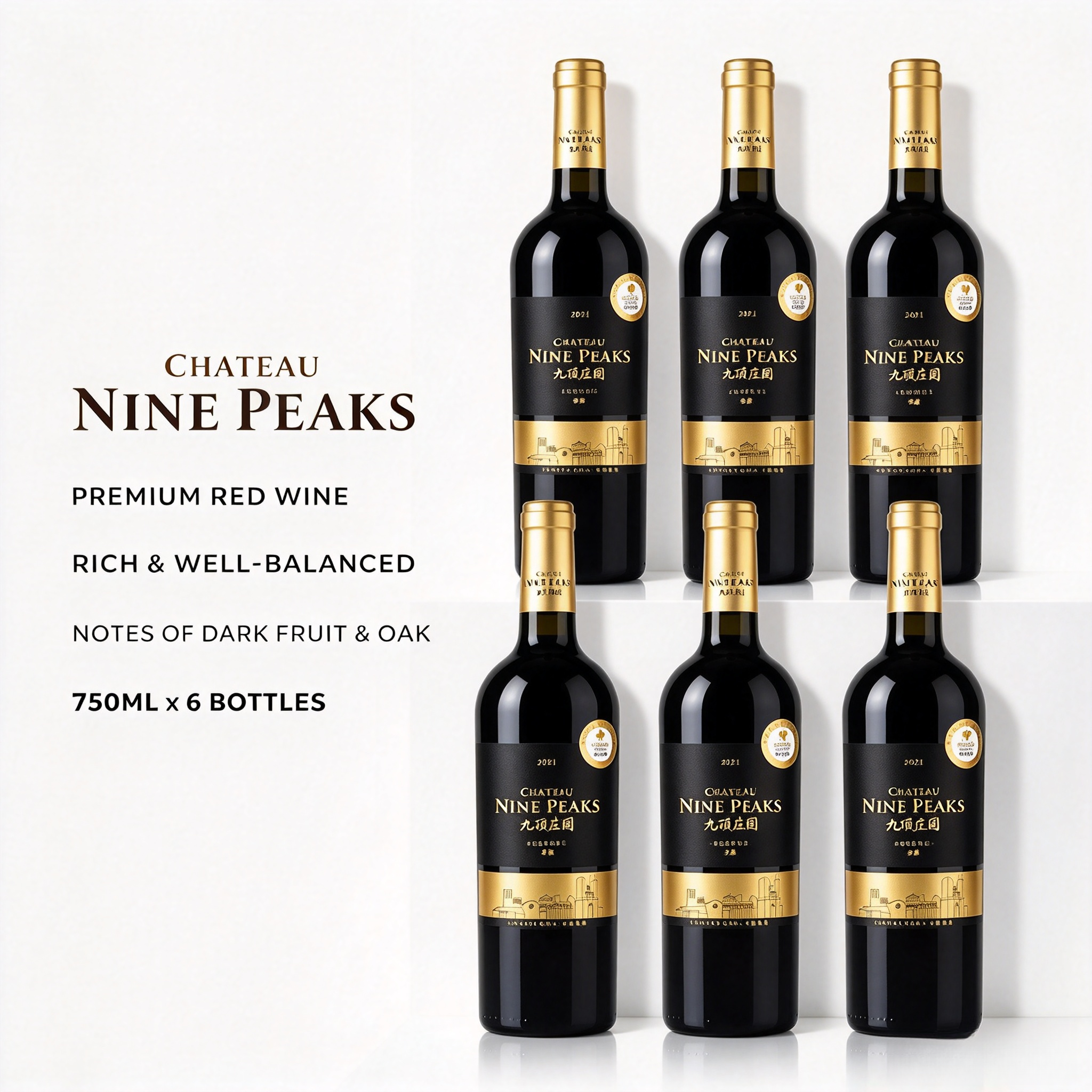 九顶庄园珍藏干红葡萄酒 14.5% vol｜750mL｜Chateau Nine Peaks Reserve Red Dry Wine 14.5% vol｜750mLx6