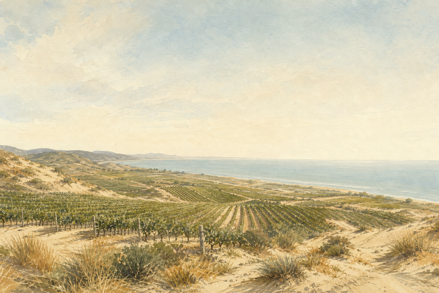 河北昌黎海岸風土意境示意圖 / Illustrative coastal terroir scene, Changli, Hebei