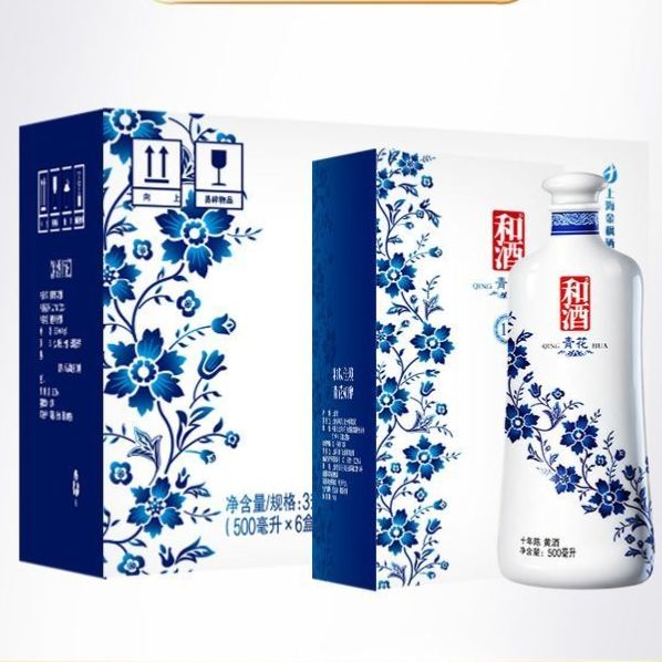 和酒上海老酒青花 10 年陳黃酒 15% vol｜500mL*6 瓶禮盒裝｜Hejiu Shanghai Aged Rice Wine Blue Floral 10 Years 15% vol｜500mL×6 Gift Box