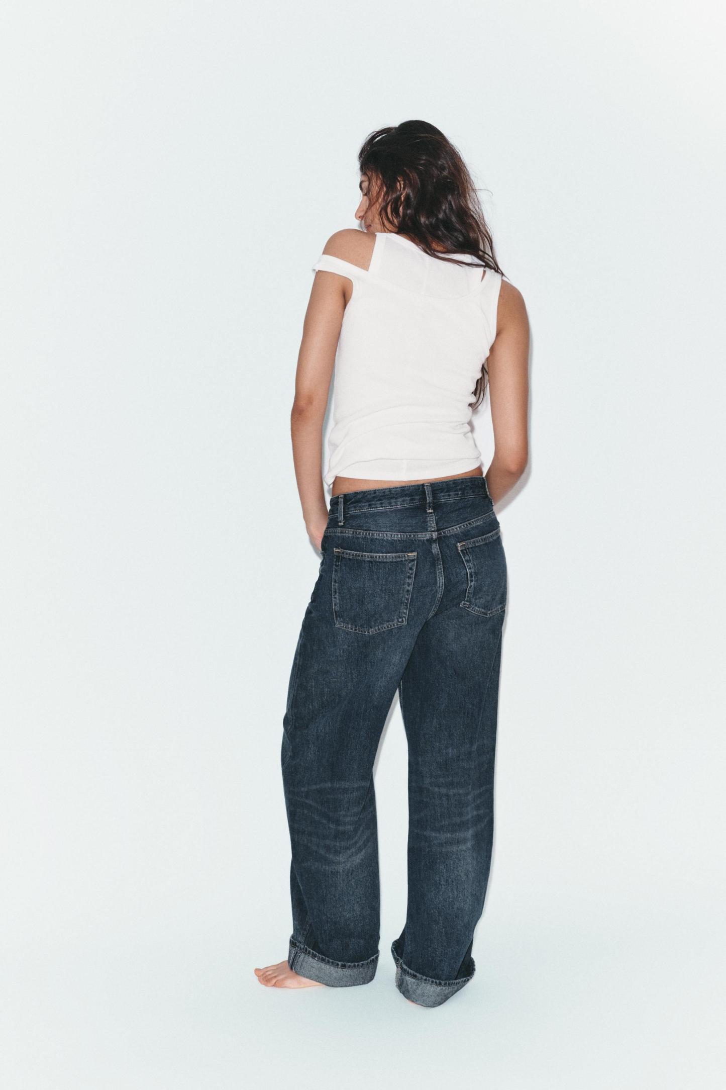 Folded Hem Baggy Fit Jeans