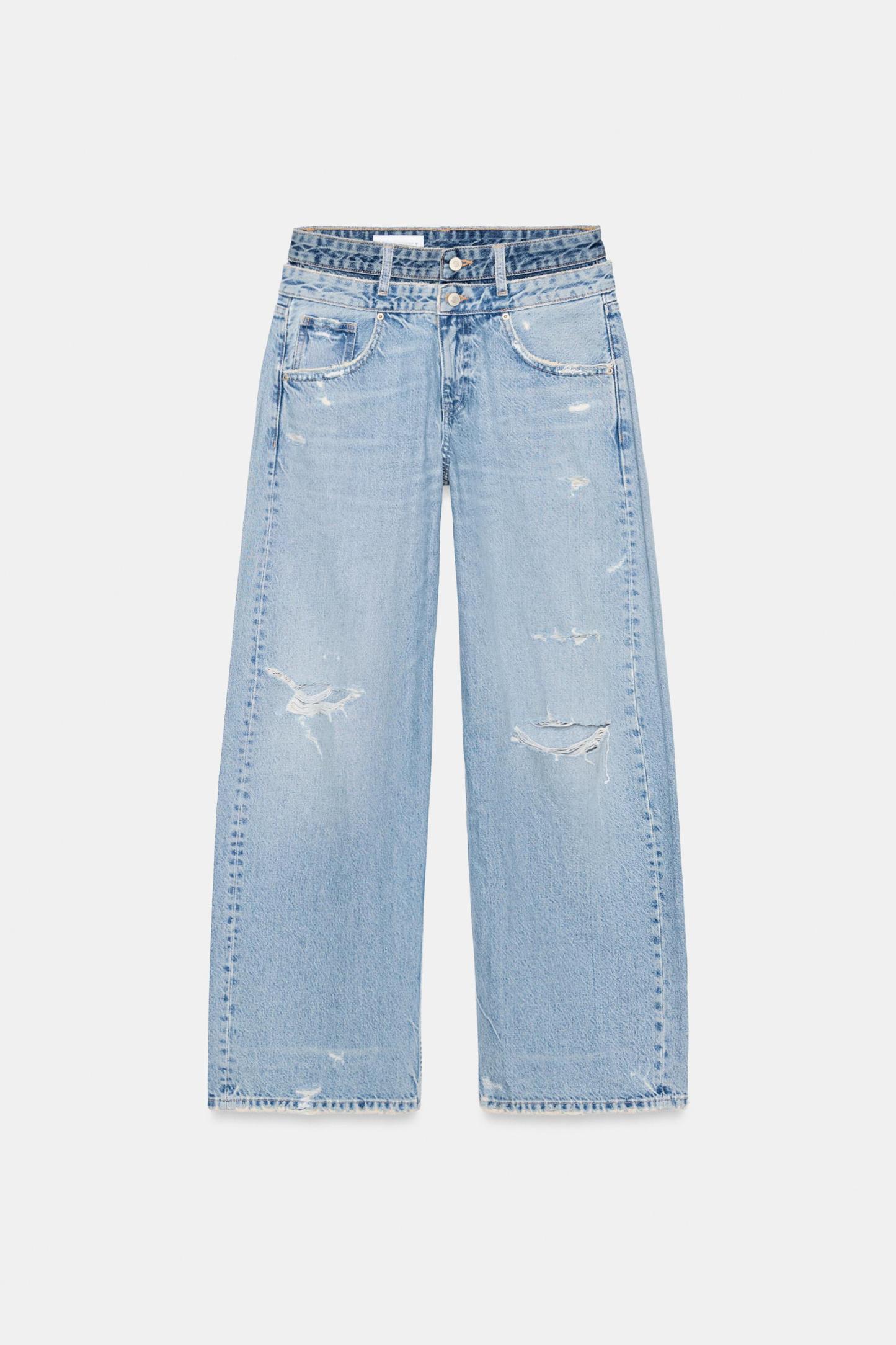 Layered Waist Straight Fit Jeans