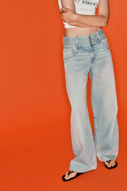 Mid-Waist Double Waistband Straight Jeans