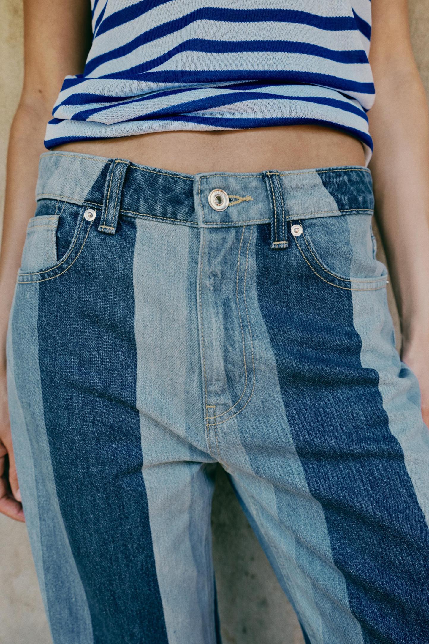 Classic Striped Straight Jeans