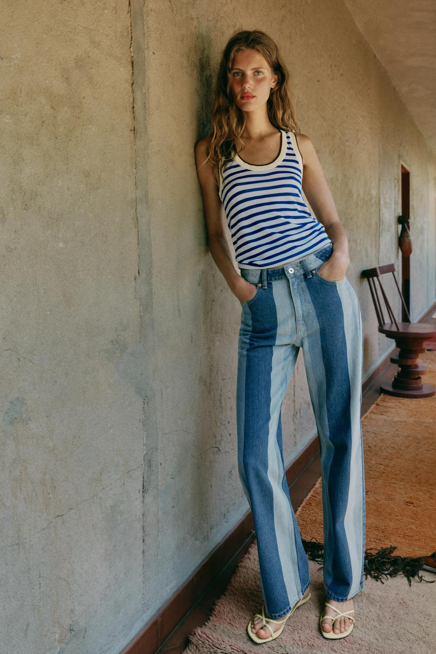 Classic Striped Straight Jeans